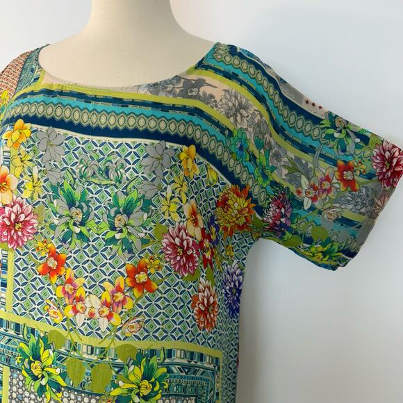 Johnny Was Tunic Blouse Top Floral Geometric Light Green | S Oversized - Picture 5 of 13